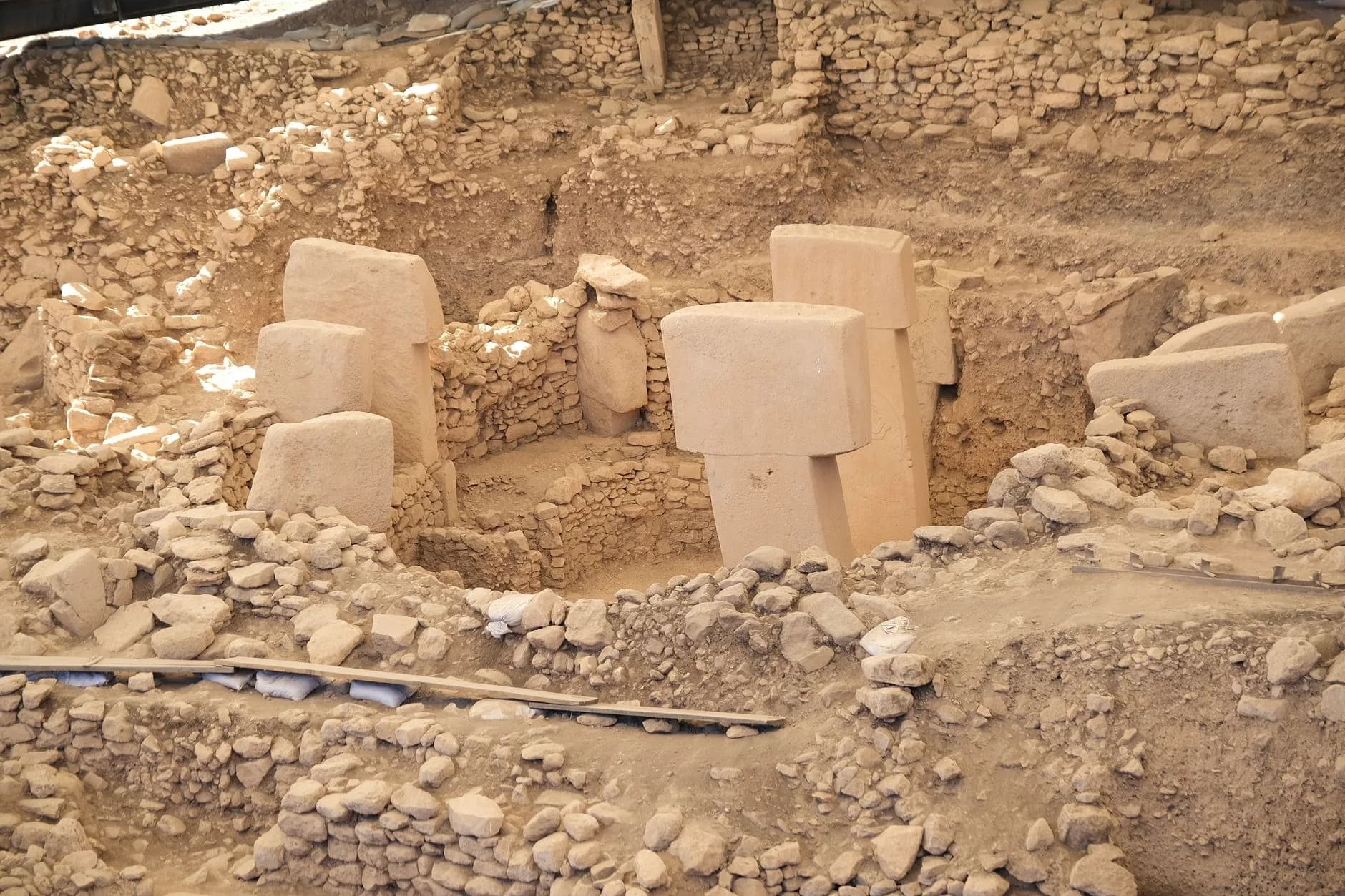 Excavated enclosures and T-shaped pillars at Göbekli Tepe, Şanlıurfa