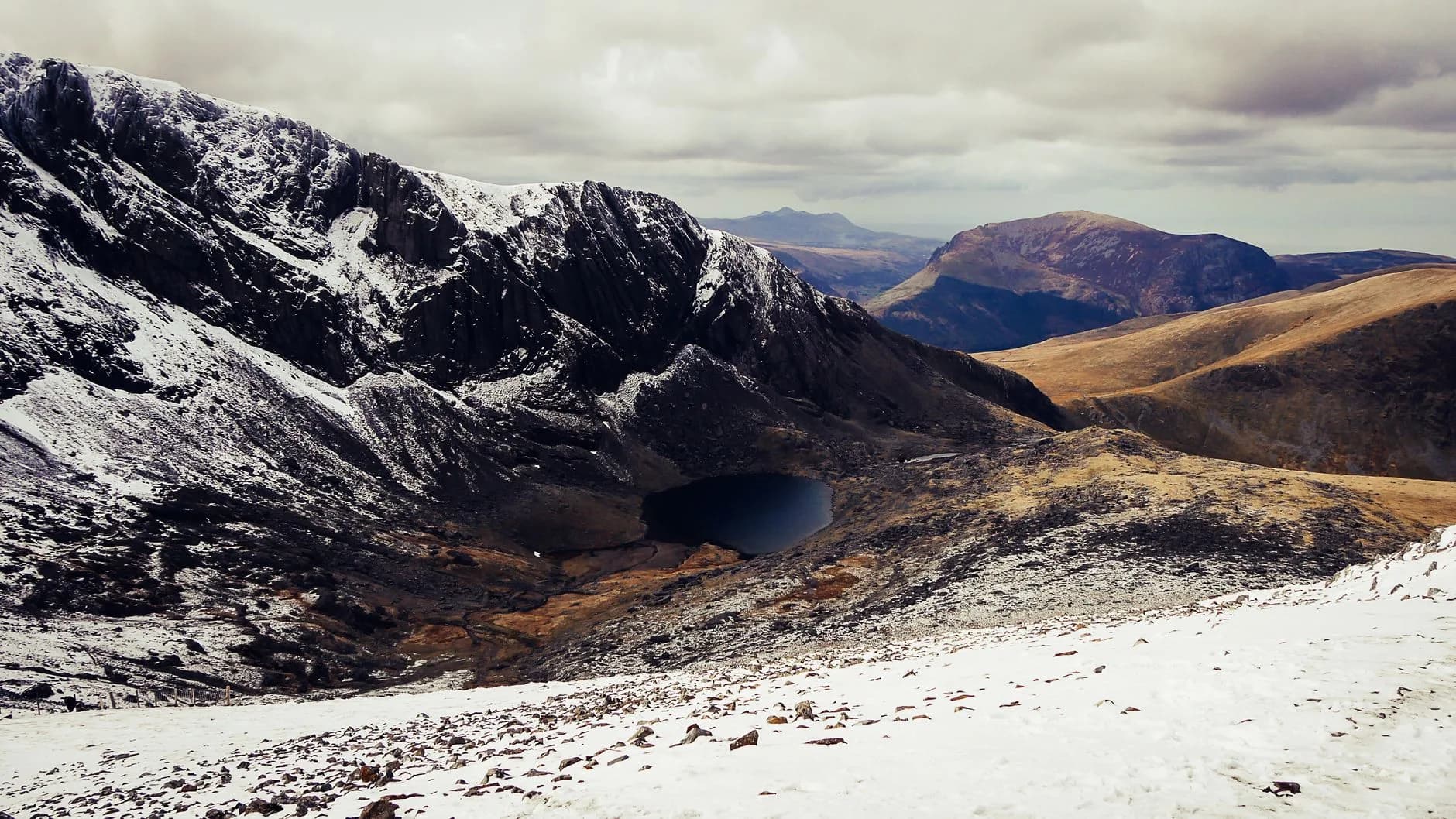 Snow on Welsh mountains