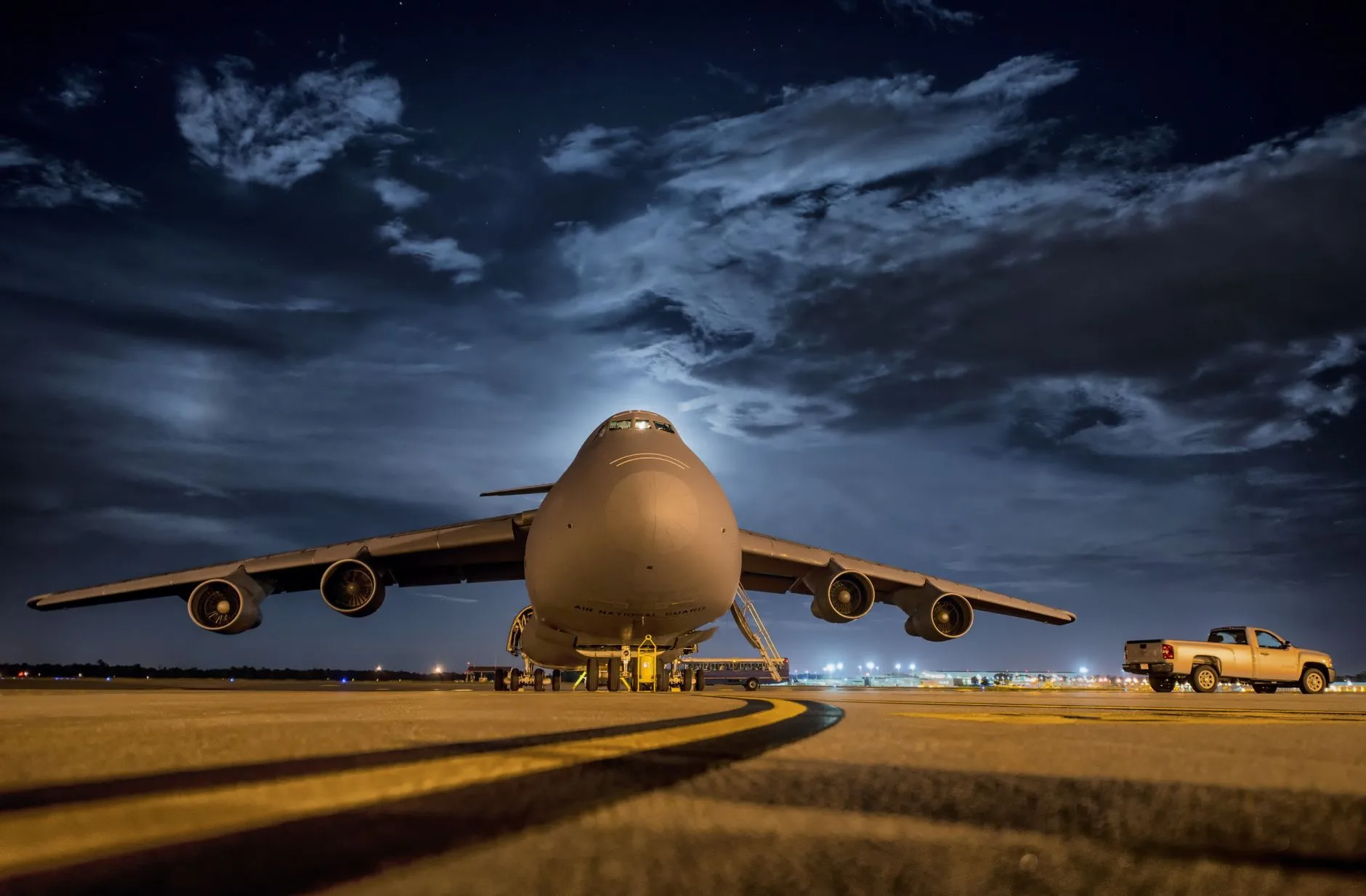 Night sky above an airfield
