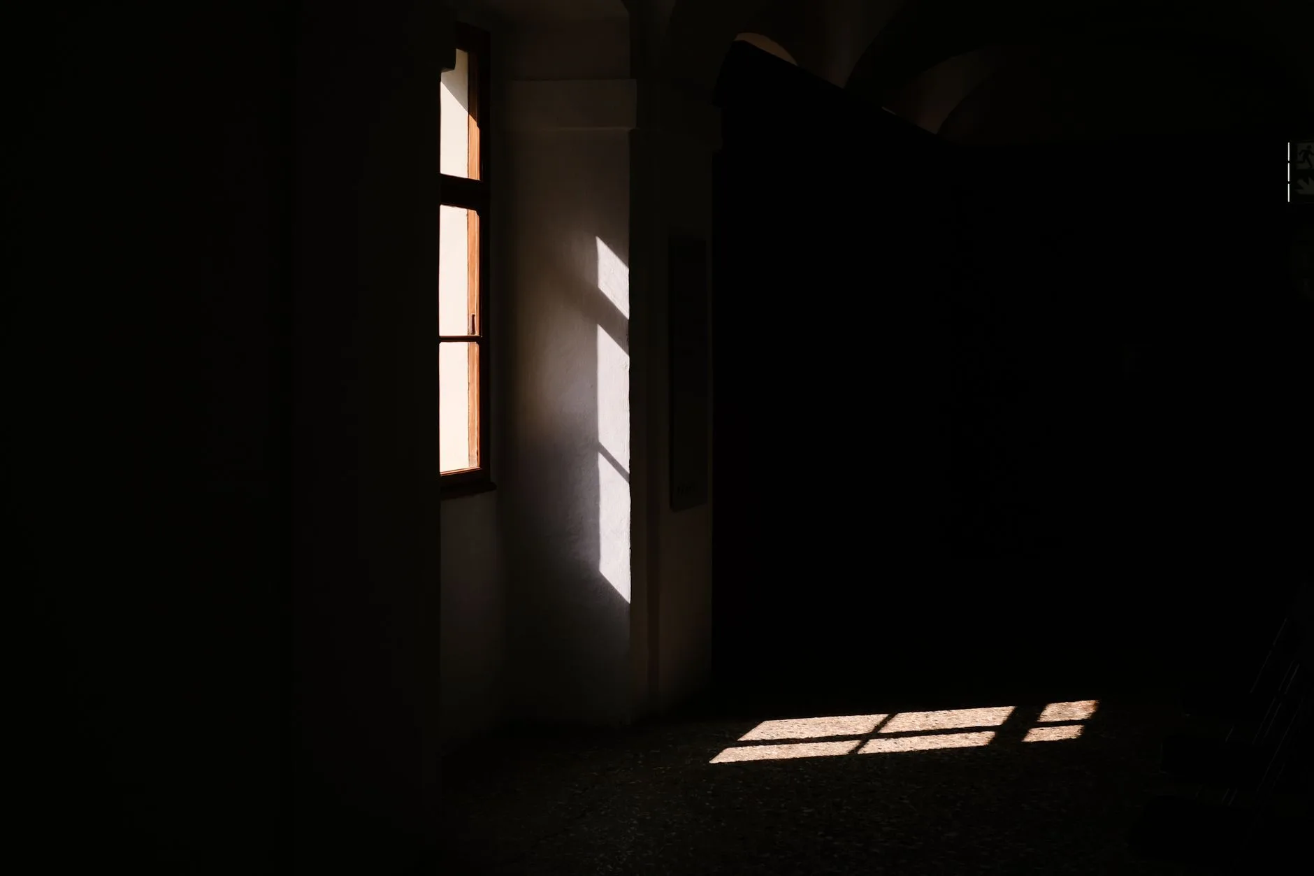 Red light in a darkened room
