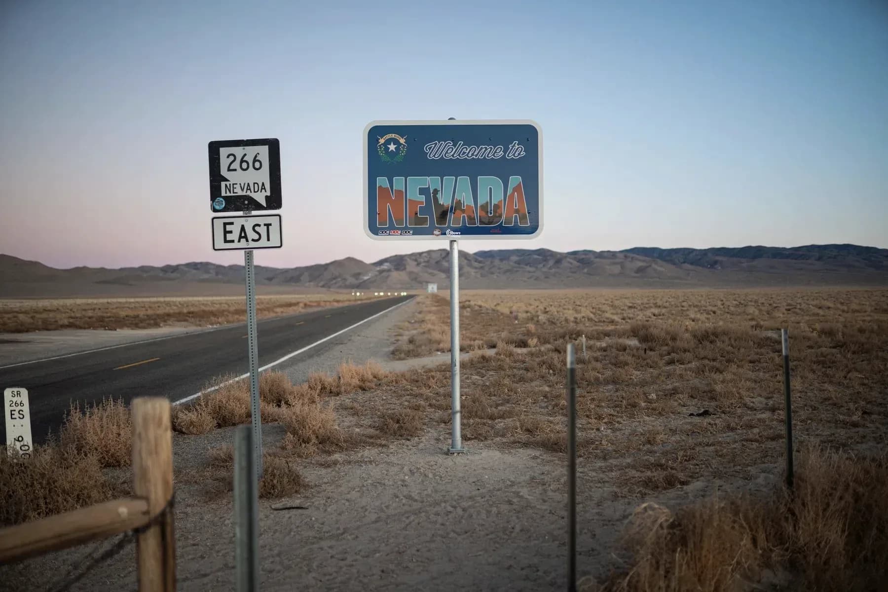 Roadside signage in the Nevada desert