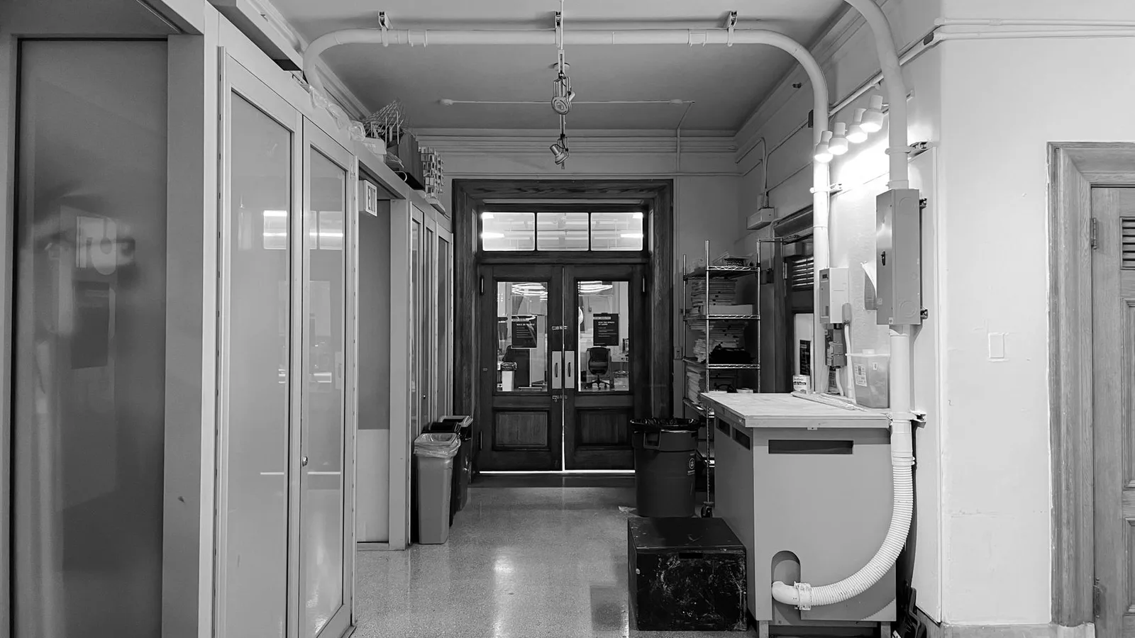 A corridor in an office building