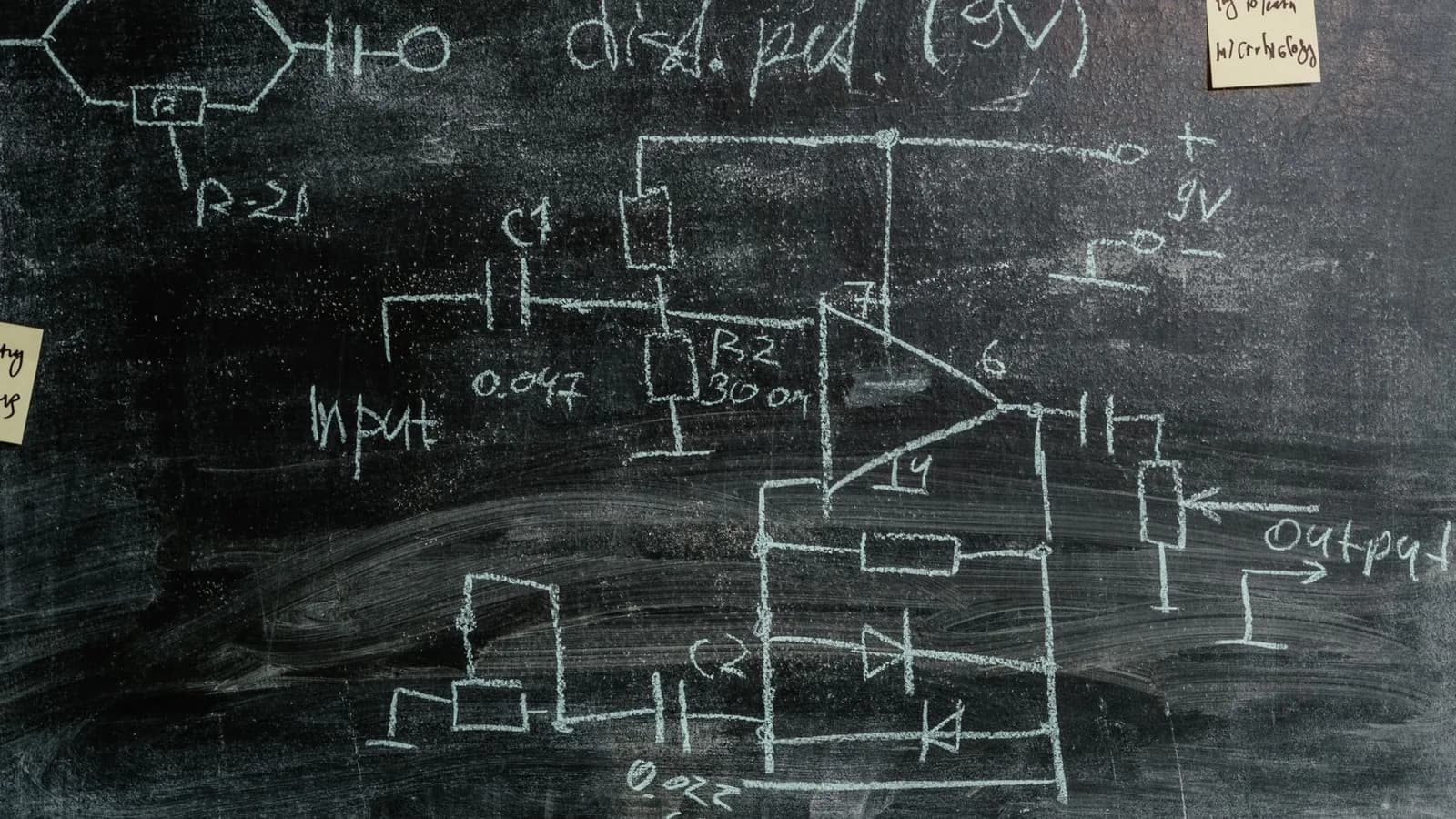 Equations chalked on a board