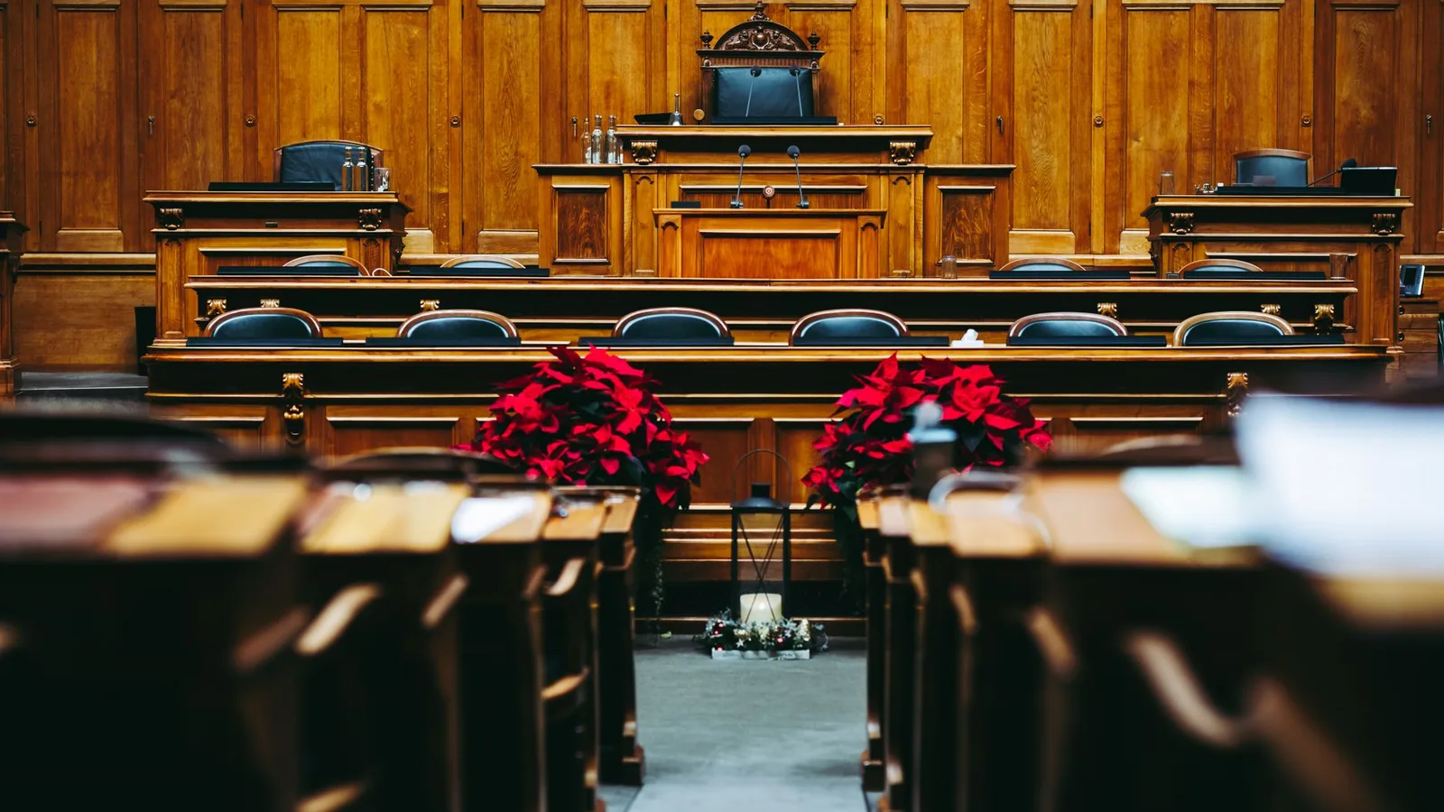 A legislative hearing chamber
