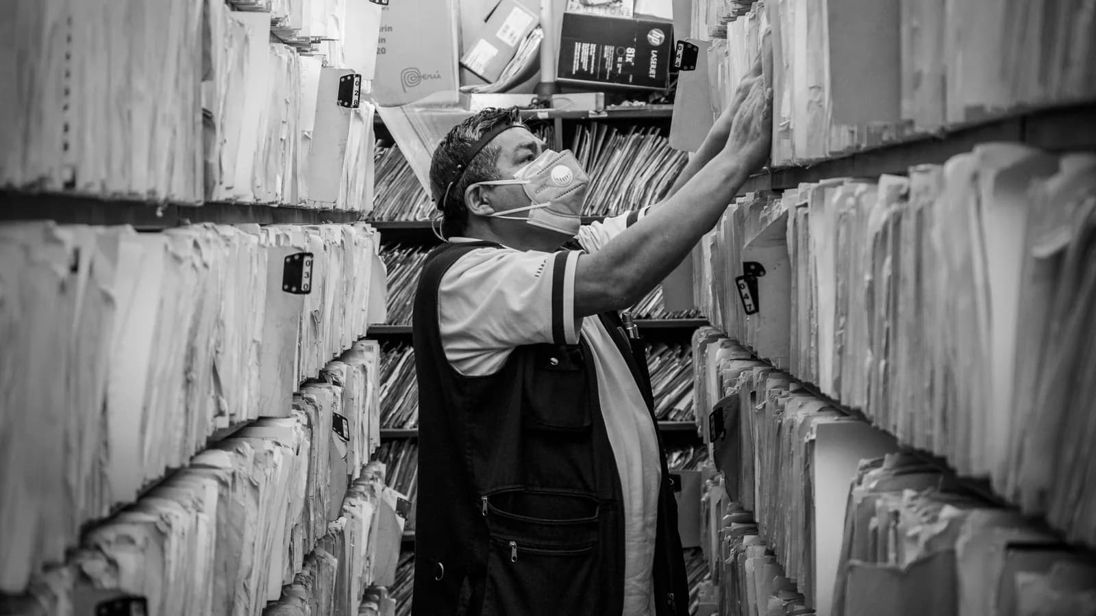 Archive boxes on shelves