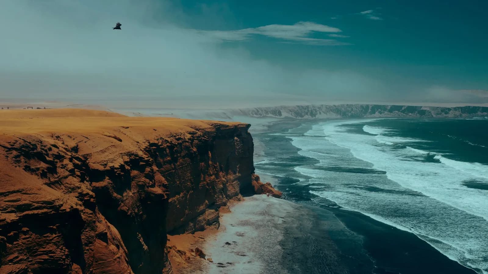 Desert cliffs meeting the Pacific on the coast of Peru
