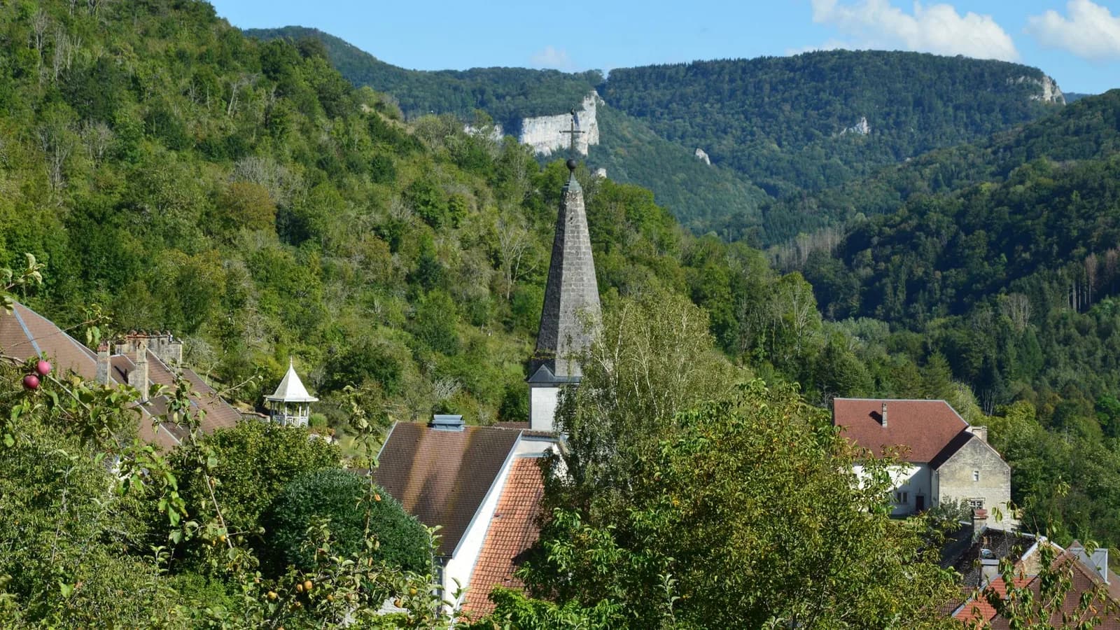 A village church on a hillside