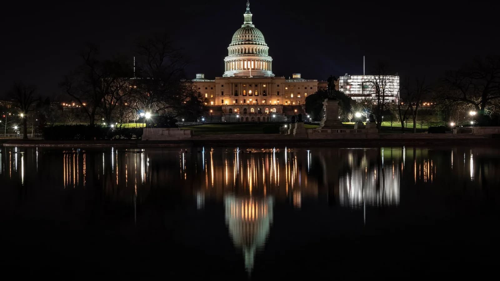 The US Capitol at night